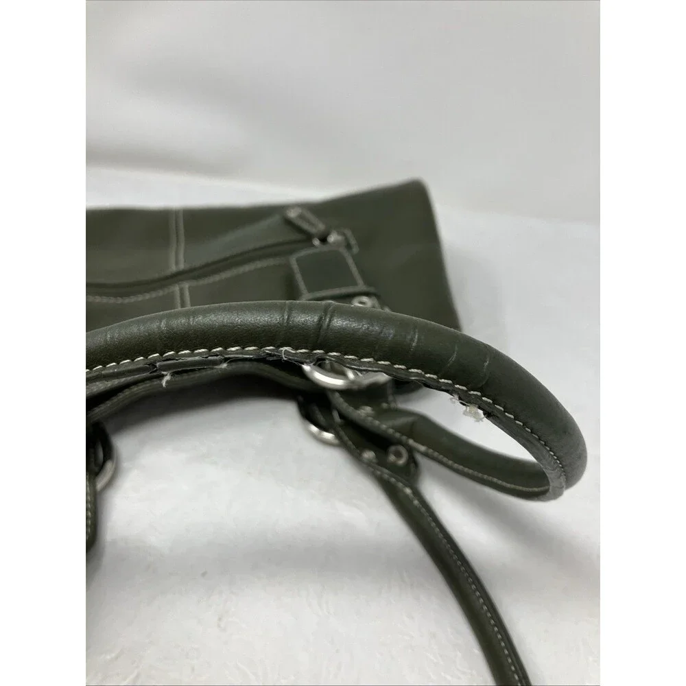 Tignanello LEATHER Handbag Purse Bag Green Pebbled Satchel Top Handles